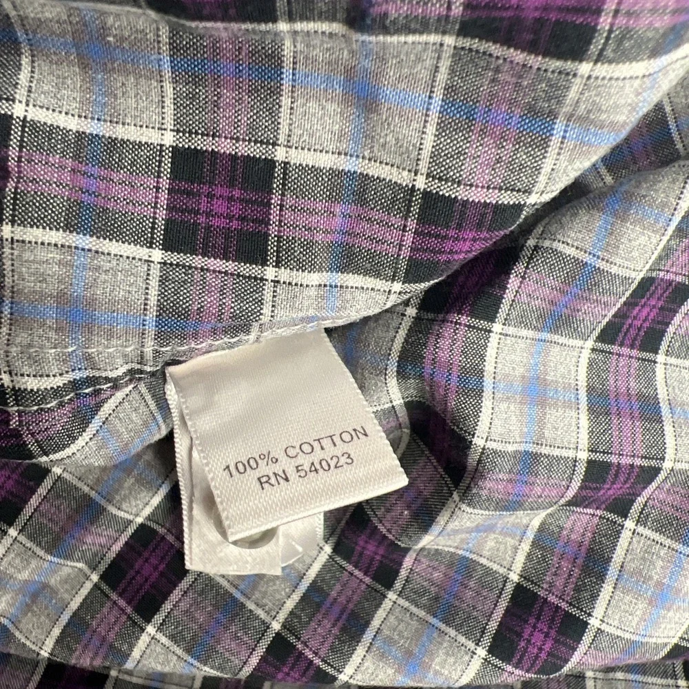 Banana Republic Purple Mens Plaid‎ Button Up Shirt Size Large 16-16 1/2